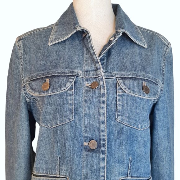 J. Jill Recrafted Floral Embroidered Medium Blue Denim Jacket XS - Picture 4 of 11